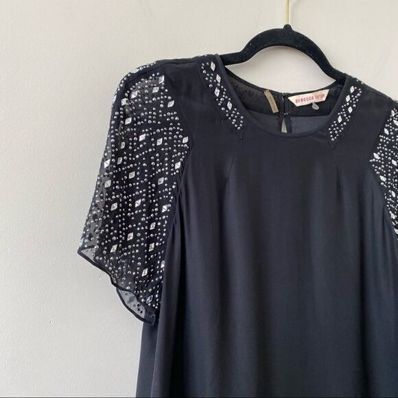 REBBECA Taylor -Silk Rhinestone Sleeve/Neckline Detail Dressy Blouse - Picture 9 of 11